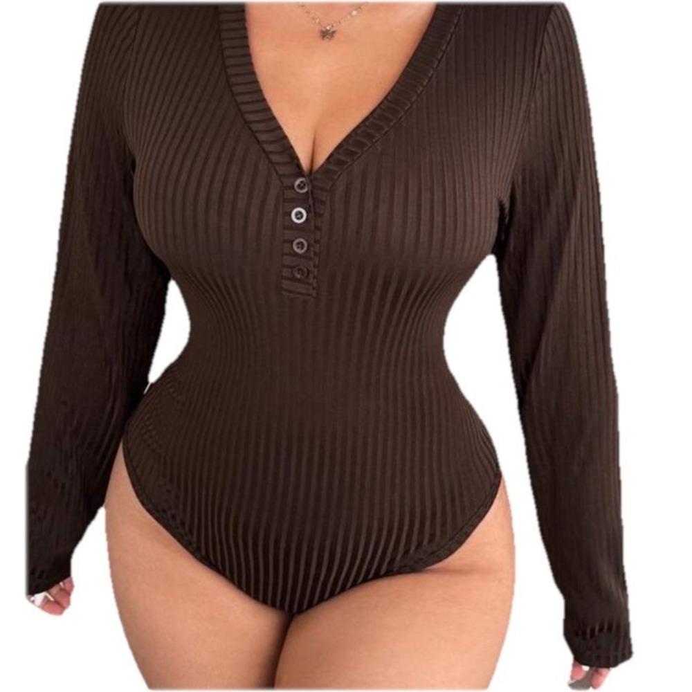 Women's Classy Plus Size MOCHA Long Sleeve Body Suit 3X 4X Bodysuit NEW Brown